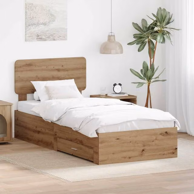 Berkfield Home Artisan Oak Bed Frame with Drawer, Brown, W/D/H: 90 x 190 cm