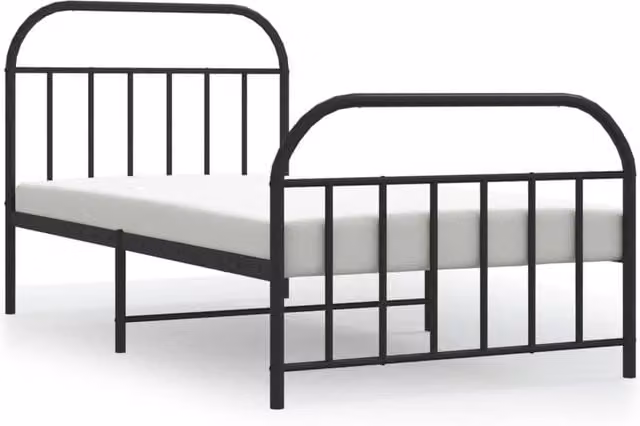 Berkfield Home Metal Bed Frame with Headboard and Footboard in Black, W: 107 cm, L: 203 cm