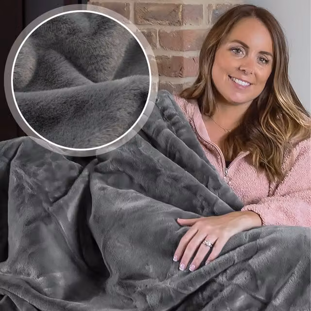 Dreamcatcher Grey Faux Fur Fleece Throw Blanket