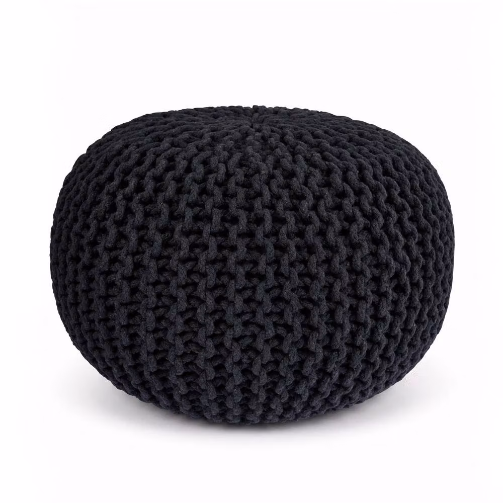 Bravich LTD Grey Chunky Knitted Cotton Round Pouffe Footstool, Diameter: 50 cm – 2