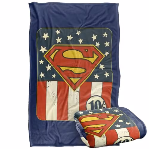 Warner Bros. Superman 10 Cents Logo Super Soft Silky Touch Fleece Throw Blanket, Multicolour