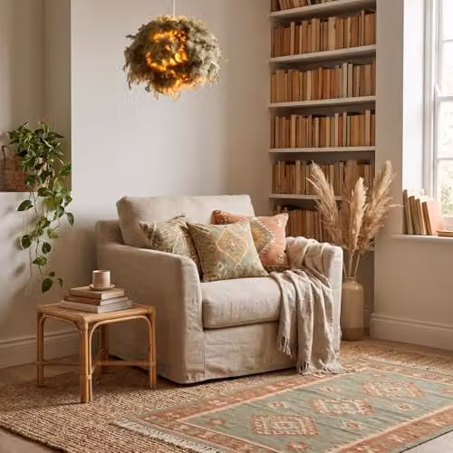 Happy Homewares Modern Green Feather Decorated Sphere Pendant Light Shade, Diameter: 25 cm – 2
