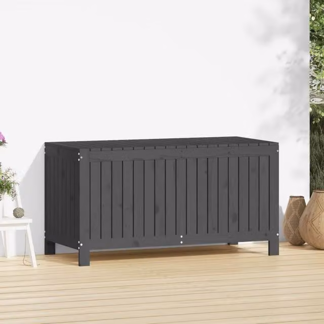 Berkfield Home Grey Solid Pine Garden Storage Box W: 121 cm, D: 55 cm, H: 64 cm