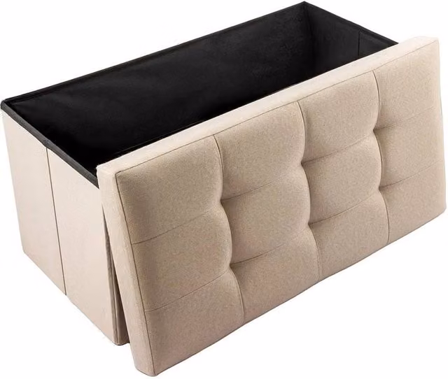KORVIXA Beige Folding Storage Bench Ottoman Stool W/D/H: 100 x 100 x 38 cm