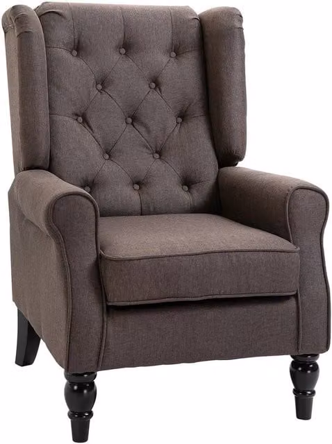 NESTLUNE Retro Tufted Wingback Accent Chair in Grey Fabric with Solid Wood Frame – 1
