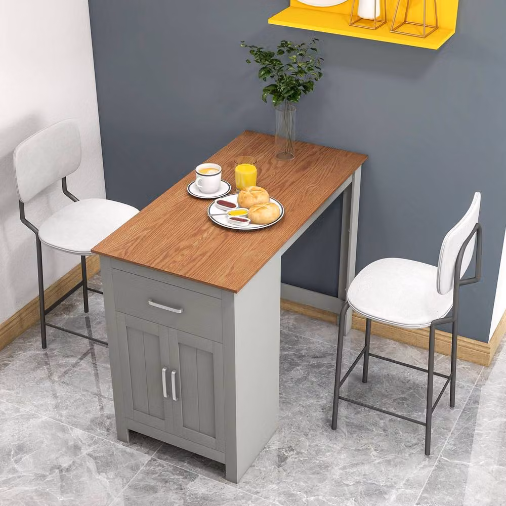 Costway Rectangular Counter Height Pub Dining Table with 1 Drawer and Doors in Grey – 2