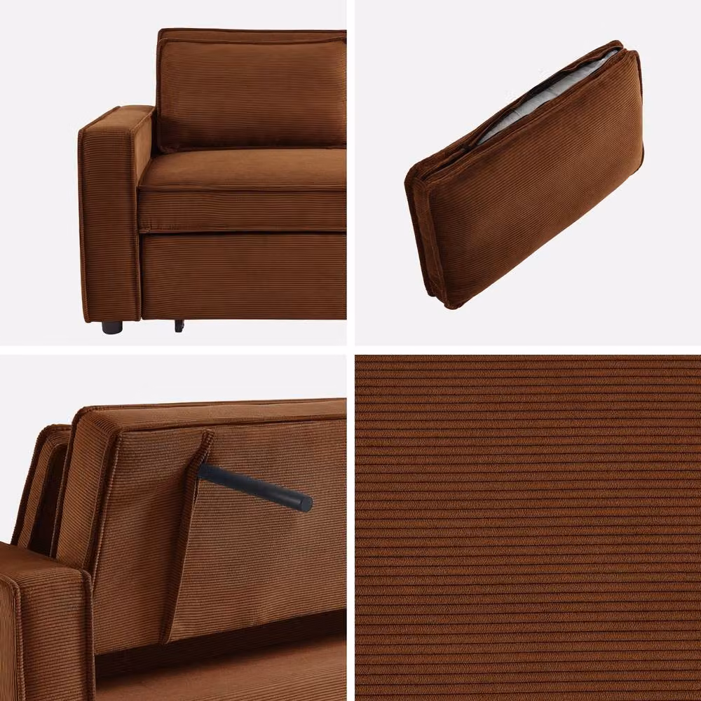sweeek 2-Seater Corduroy Sofa Bed in Brown with Pull-Out Frame and Scatter Cushions – 3