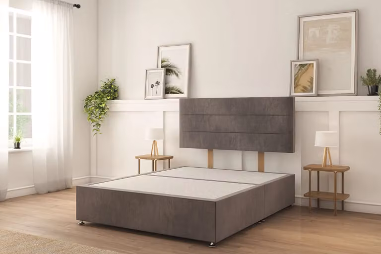 Sloomy Texas Naples Small Double Bed Set with 26 inch Headboard and Foam Mattress in Dark Grey, W/D/H: 120 x 200 cm