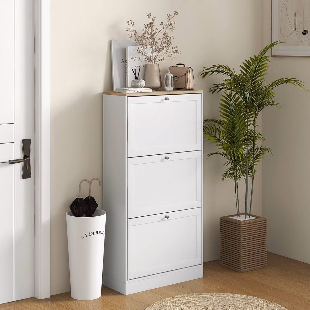 ERGOVEXA Modern White 3-Drawer Shoe Storage Cabinet with Tilting Compartments, W/D/H: 115 x 60 x 23.5 cm – 2