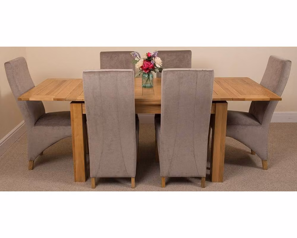 Thats Furniture Richmond Oak Extending Dining Table and 6 Lola Grey Fabric Upholstered Chairs Set – 2