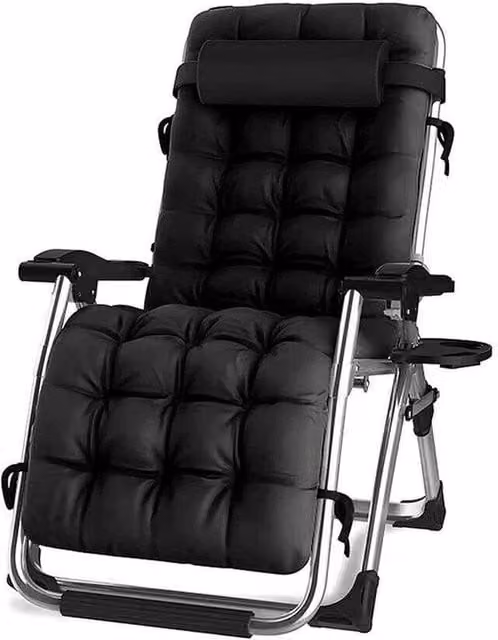 PAWNORA Black Foldable Garden Recliner Chair with Cushions and Metal Frame