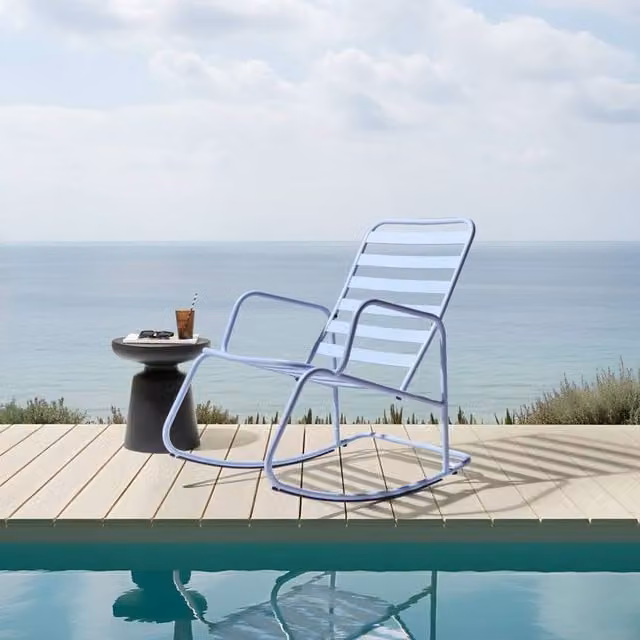 Wyld and Coco Light Blue Aluminium Slatted Rocking Chair