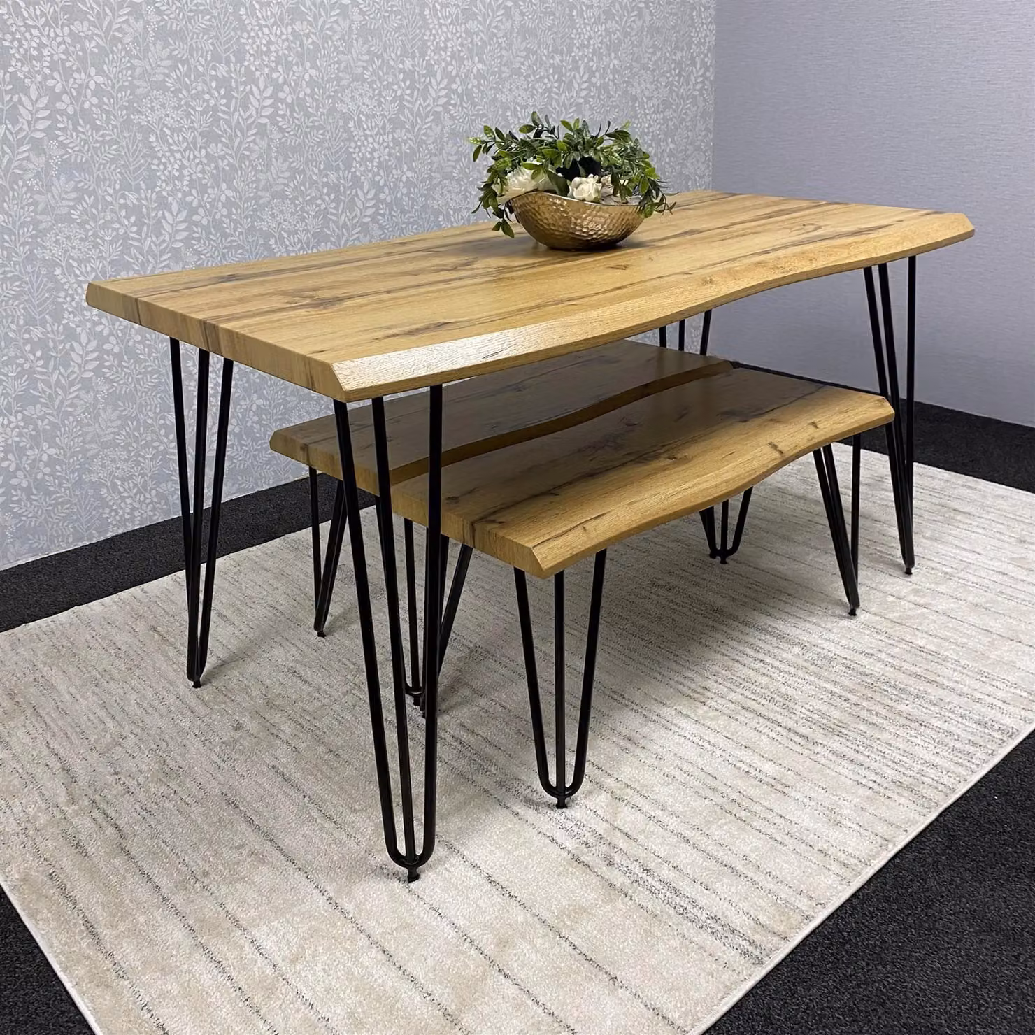KOSY KOALA Modern Rectangular Dining Table and 2 Benches Set in Brown and Black – 2