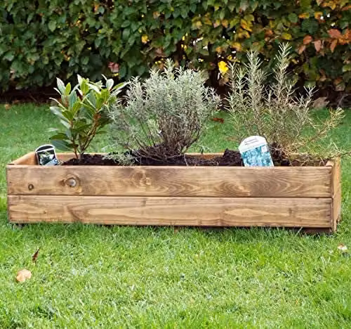 Samuel ALEXANDER Hand Made Rustic Wooden Garden Window Trough Flower Planter, Brown, W: 76 cm, D: 23 cm, H: 14 cm