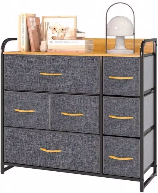 VOGREX Grey 7 Drawer Fabric Storage Chest with Steel Frame – 1