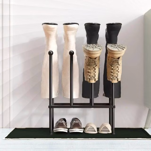 VOGREX Black Metal 4-Pair Boot and Shoe Storage Rack for Indoor or Outdoor Use