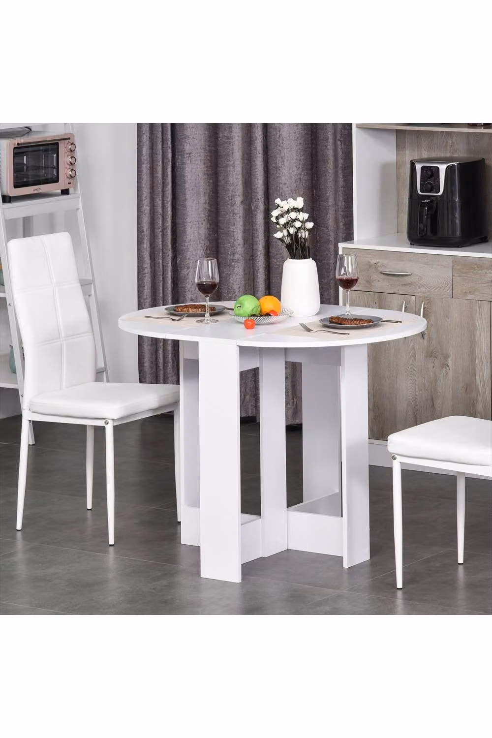 ERGOVEXA White Modern Drop Leaf Folding Dining Table with Butterfly Leaf and Extendable Top – 2
