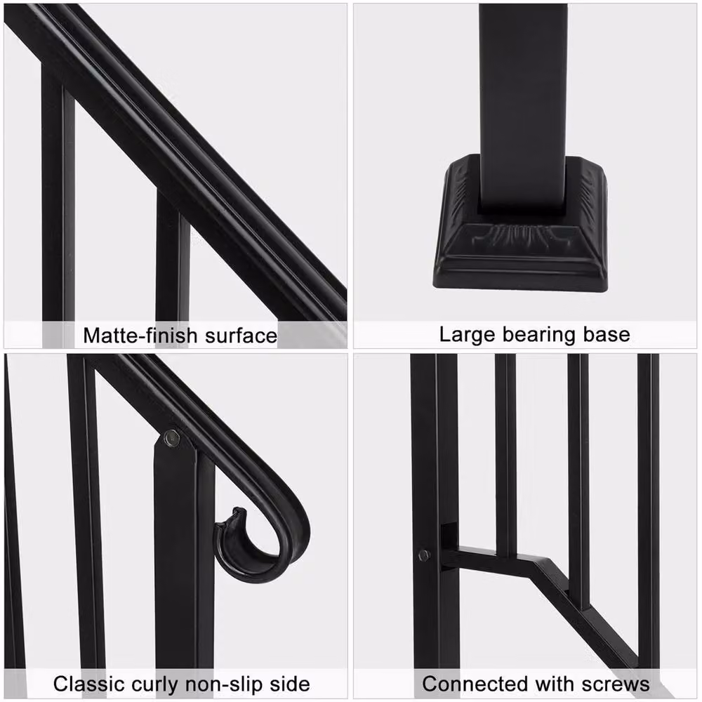 Nordara Black Iron Outdoor Deck Stair Handrail for 2-3 Steps – 4