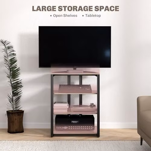 HOMCOM Industrial HiFi Stand and Media Storage Shelf in Grey with 4 Tiers and Metal Accents, W/D/H: 79.0 x 60.5 x 60.0 cm – 4