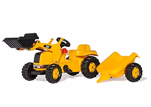 Rolly Kid Caterpillar Kids Pedal Tractor with Loader and Trailer, Yellow, W/D/H: 161 x 47 x 55 cm