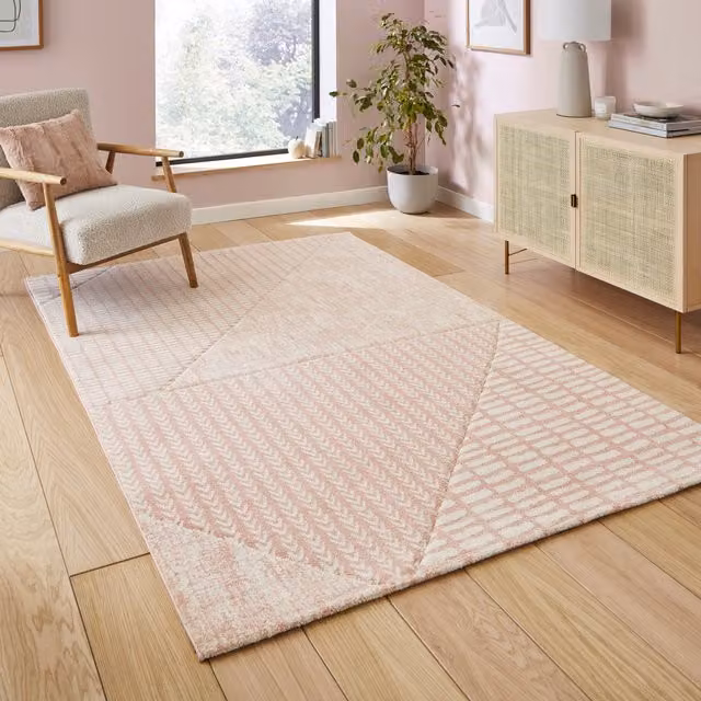 Catherine Lansfield Larsson Modern Abstract Machine Woven Rug in Pink and Red