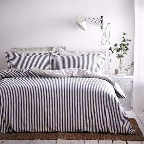 Riva Home Yard Hebden Scandinavian Striped 100% Cotton Duvet Cover Set in Blue, W/D/H: 180 x 200 cm