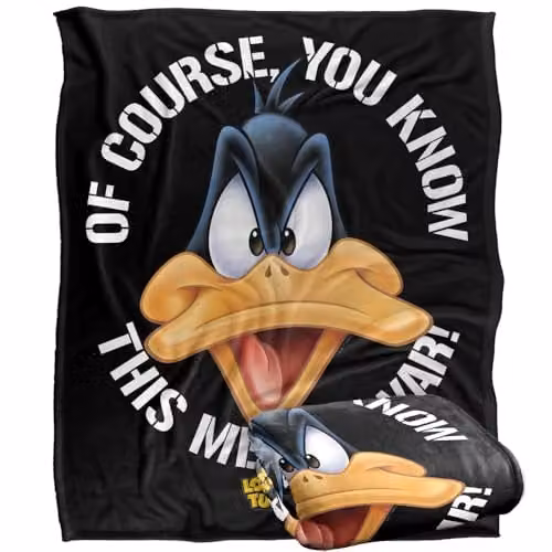 Warner Bros. Looney Tunes Daffy Big Head This Means War Super Soft Silky Touch Fleece Throw Blanket, Multicolour, W: 152 cm, D: 127 cm