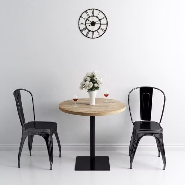 Berkfield Home Bistro Table in Oak Colour and Beige, Round MDF and Metal, W: 80 cm, H: 75 cm