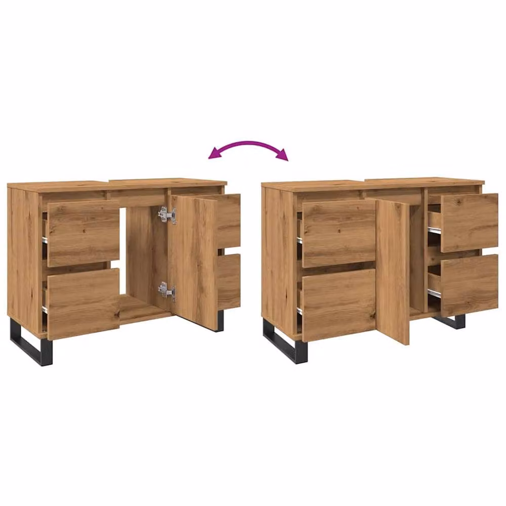 Berkfield Home Artisan Oak Bathroom Sink Cabinet in Brown, W/D/H: 80 x 33 x 60 cm – 5