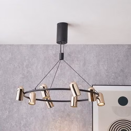 Ruma Modern Metal 8 Light LED Pendant Ceiling Light in Black and Gold/Brass