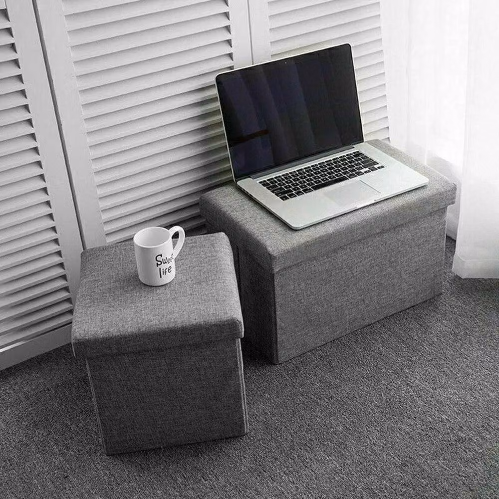 FORGEVIO Folding Ottoman Storage Box Pouffe Seat Stool in Grey – 5
