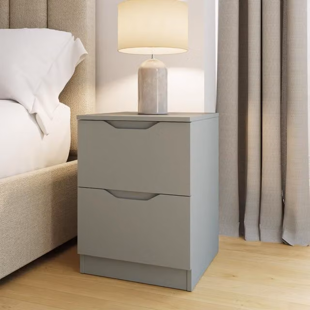 FWStyle Modern Bedside Table with Deep Drawers and Recessed Handles in Matt Ash Green