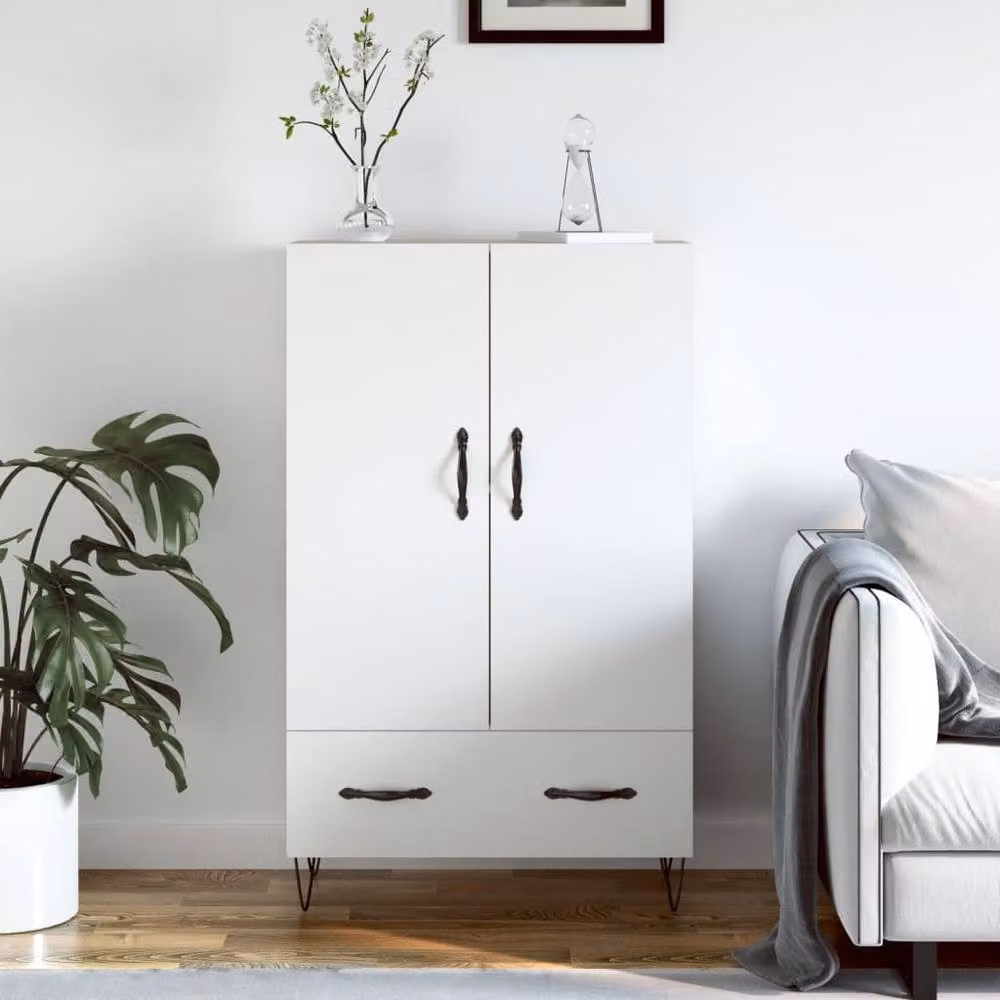 Berkfield Home Modern White Highboard with Hinged Doors and Drawers, W/D/H: 69.5 x 31 x 115 cm – 2