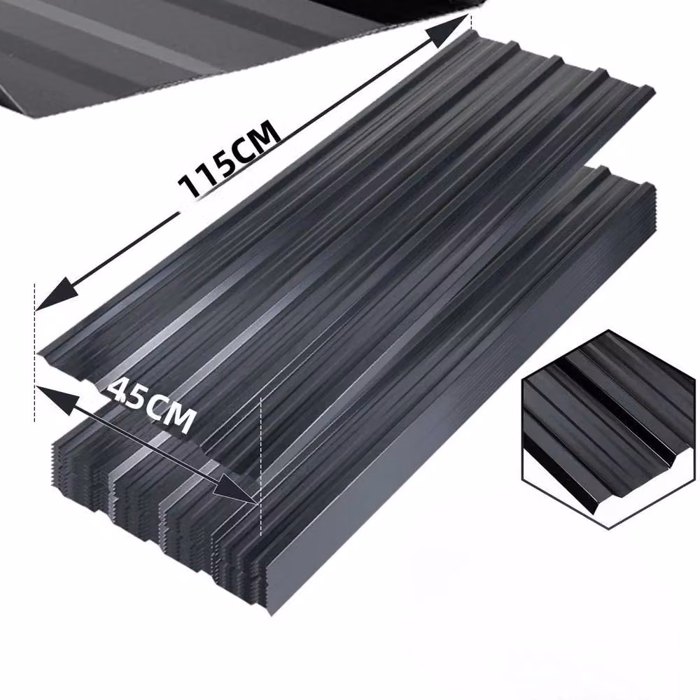 FLAVORA 12 Pack Corrugated Galvanised Metal Roofing Sheets in Black, W: 40 cm, H: 100 cm – 3
