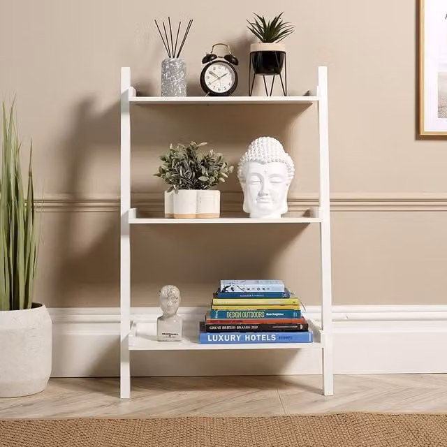 Home Source 3-Tier Ladder Shelf Freestanding Storage Unit in White