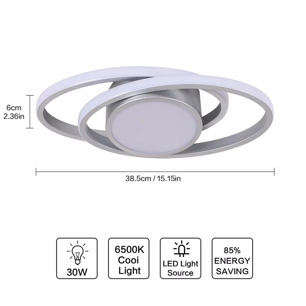 Pheashine Modern Silver LED Ring Ceiling Light with Cool White 6500K, 39W, W/D/H: 38.5 x 18 x 7 cm – 2