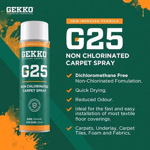 Gekko G25 Carpet and Fabric Spray Adhesive, 3 x 500ml, Clear, Non-Chlorinated, Low Odour and Fast Drying Contact Glue – 2