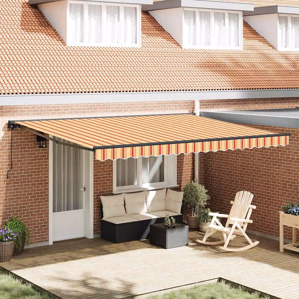 Berkfield Home Manual Retractable Folding Arm Awning in Yellow, Orange and Multicolour, W: 450 cm, D: 300 cm – 2