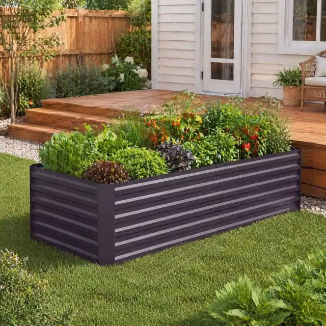 STILVORA Steel Raised Garden Bed in Grey, W/D/H: 180 x 90 x 59 cm