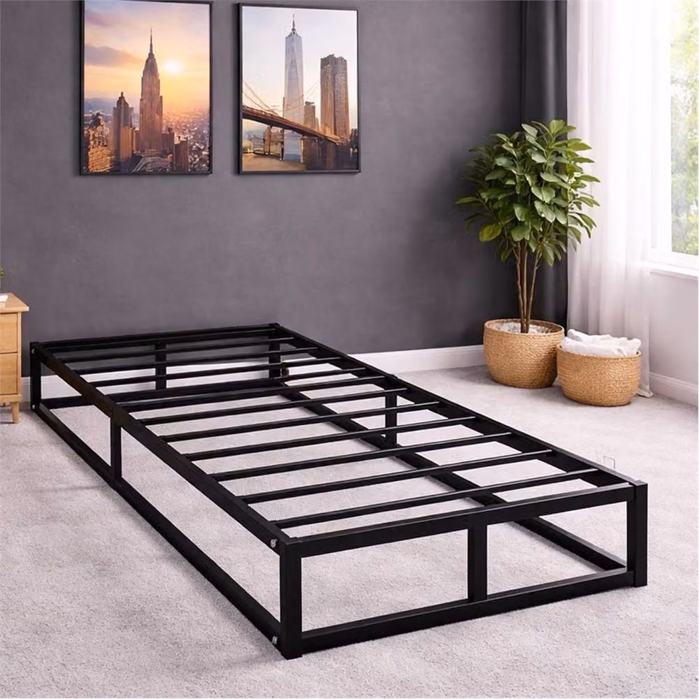 FLAVORA Black Metal Cot Bed Frame with Heavy Duty Steel Platform – 3