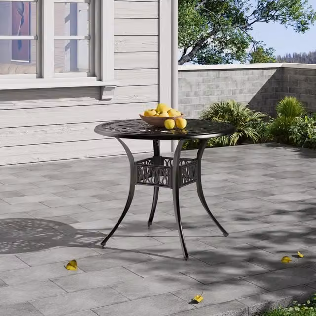 Breeins Round Metal Garden Bistro Table in Black