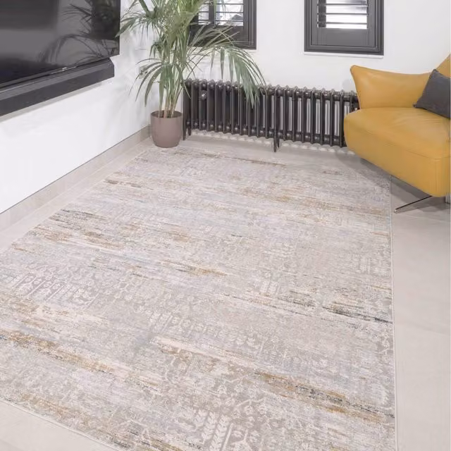 The Rug House Abstract Boho Viscose Area Rug in Grey, Silver and Petrol, W: 150 cm, D: 80 cm