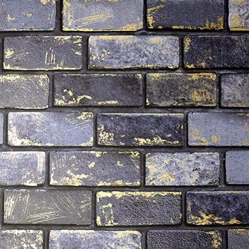 Arthouse Metallic Brick Navy and Gold Abstract Wallpaper, W: 53 cm x L: 1005 cm