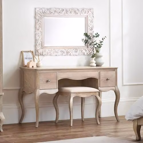 Julian Bowen Camille 2 Drawer Dressing Table and Stool Set in Limed Oak – 1