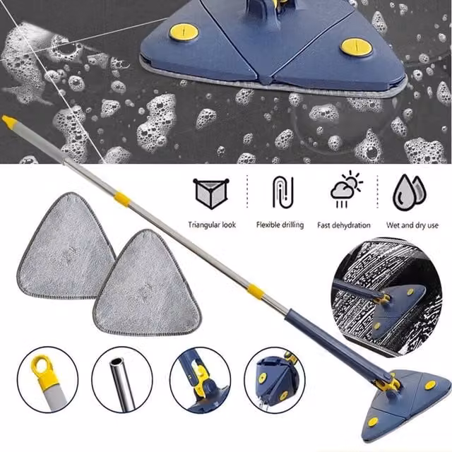 KORVIXA Adjustable Microfibre Cleaning Mop with Wringer and Telescopic Handle in Blue – 1