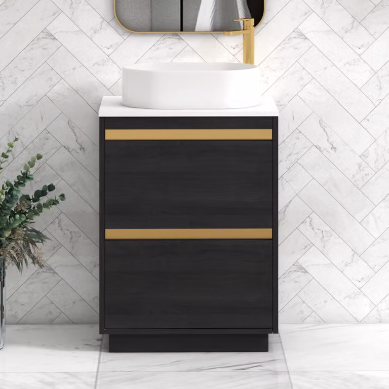 Royal Bathrooms Orion 600mm Hale Black and White Floor Standing Vanity Unit with 2 Drawers and Peak Basin