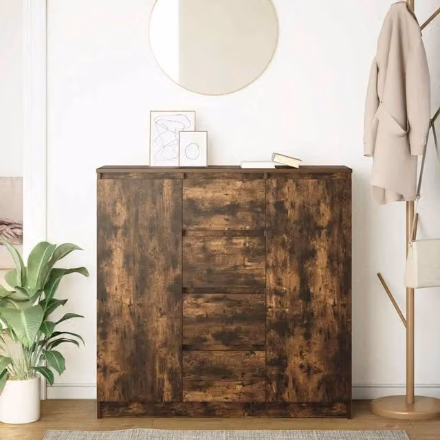 Berkfield Home Smoked Oak Sideboard with Drawers, Brown, W/D/H: 100.5 x 35 x 98.5 cm