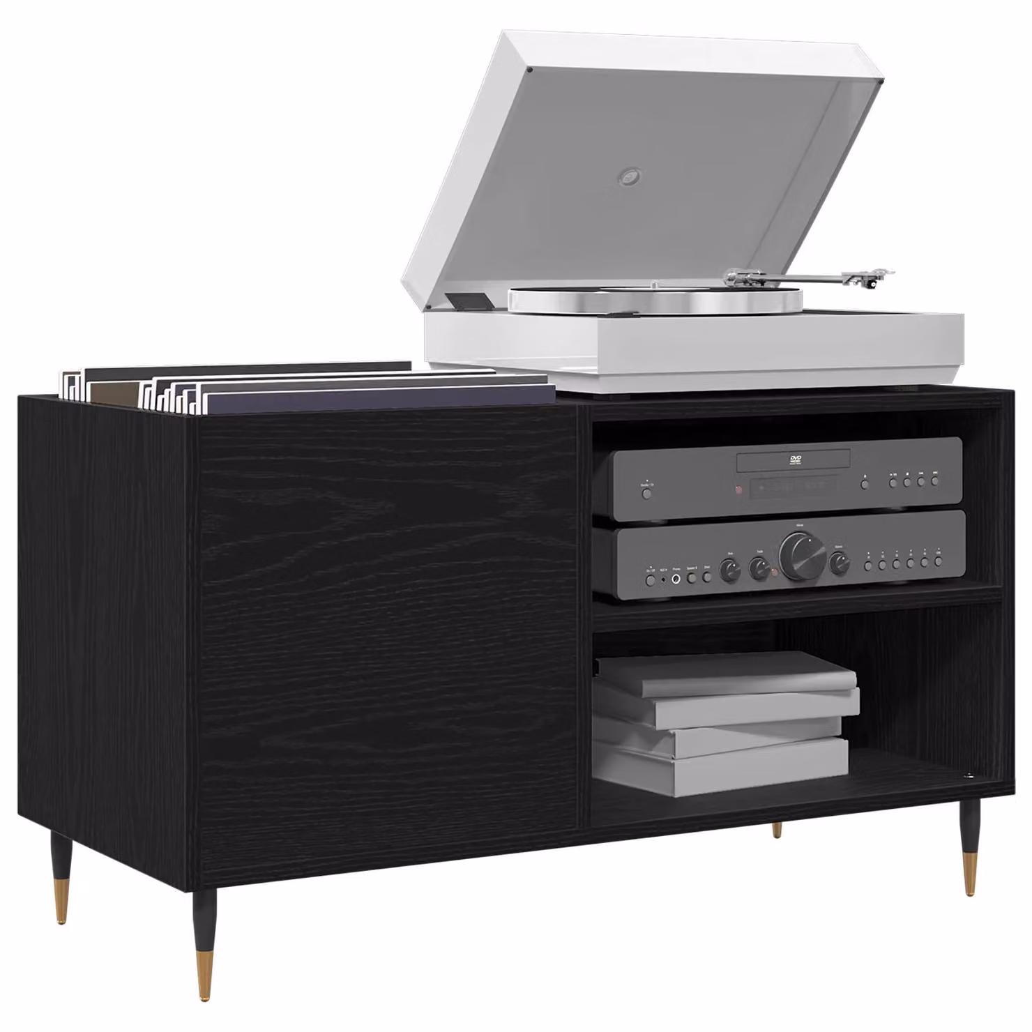 Berkfield Home Modern Record Cabinet in Black Oak, W/D/H: 84.5 x 38 x 48 cm – 3