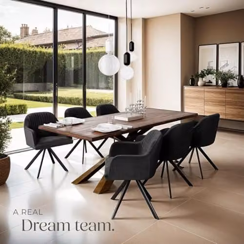 tectake Set of 6 Lona Armchairs in Black – 2