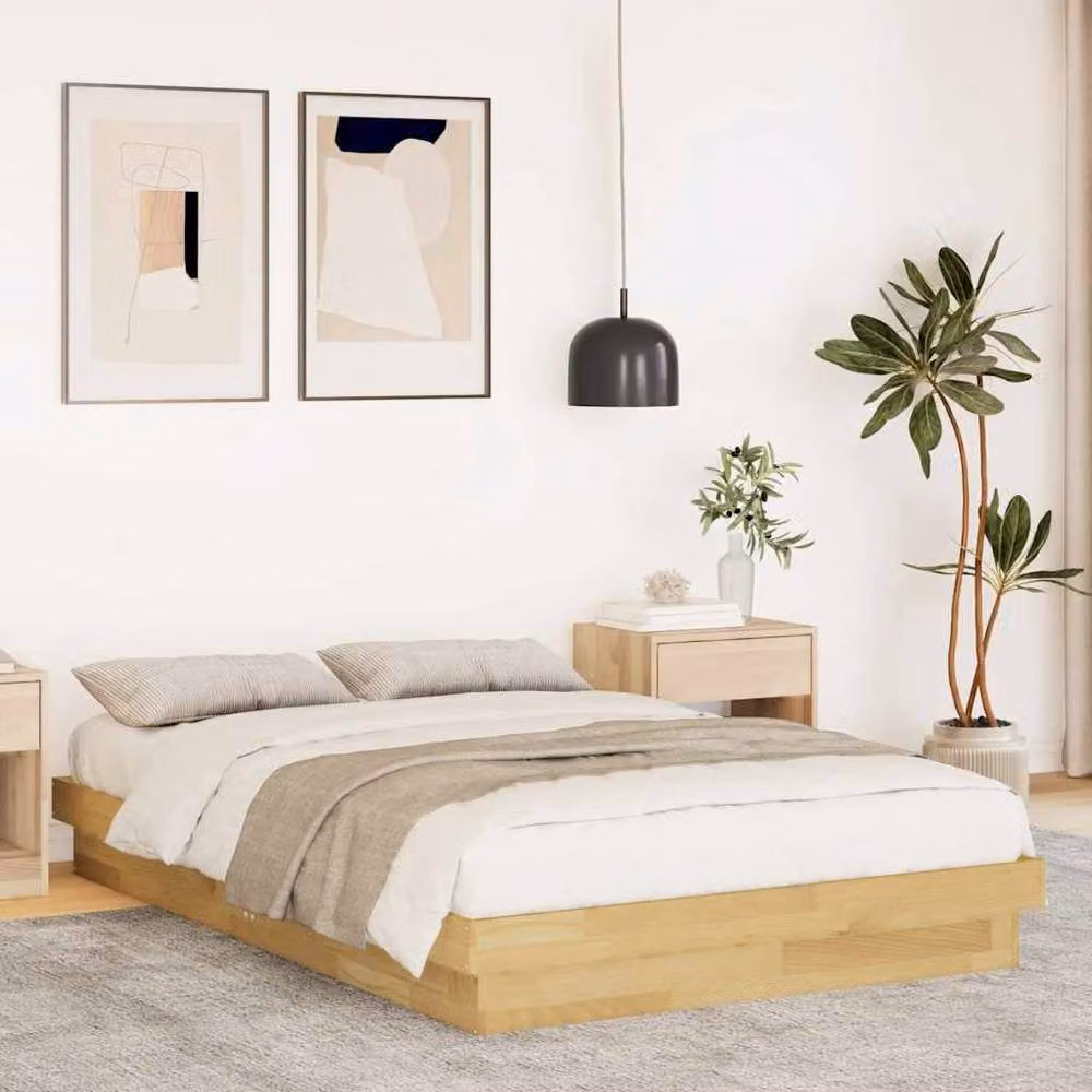 Berkfield Home Beautiful Solid Wood Oak Bed Frame in Brown, W/D/H: 120 x 200 x 21 cm – 2